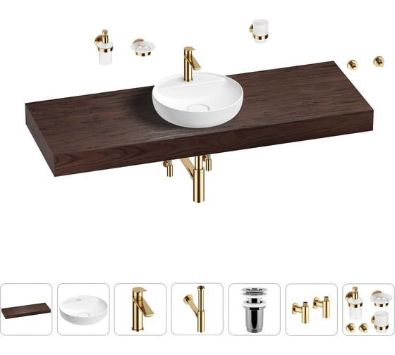 Раковина Wellsee 42 см со столешницей 140 смChalice Perfectionв наборе 10 в 1 201010683
