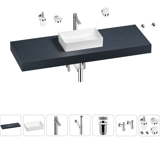 Раковина 42 см со столешницей 140 см Wellsee Pure BY Wellsee в наборе 10 в 1 201010996 1