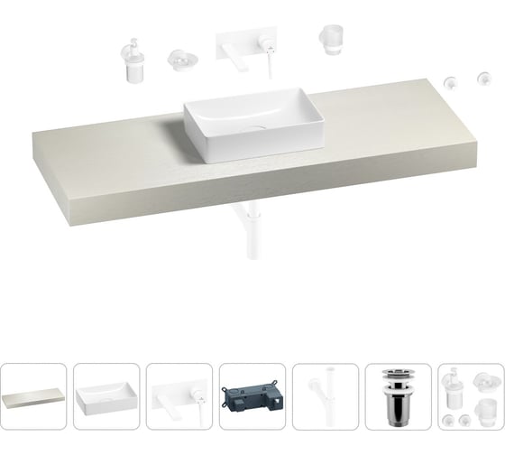 Раковина Wellsee 42 см со столешницей 140 смPure BY201010995 в наборе 9 в 1 201010995 1