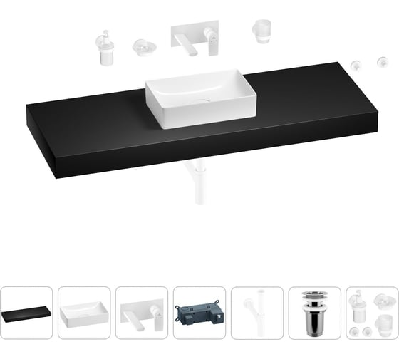 Раковина 42 см со столешницей 140 см Wellsee Pure BY Wellsee в наборе 9 в 1 201011065 1