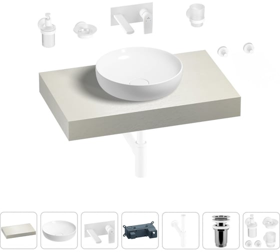Раковина Wellsee 42 см со столешницей 80 смChalice Perfectionв наборе 9 в 1 201010005
