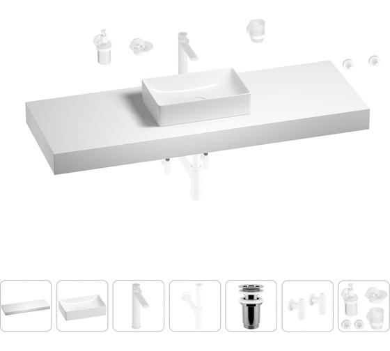 Раковина 42 см со столешницей 140 см Wellsee Pure BY Wellsee в наборе 10 в 1 201011045 1