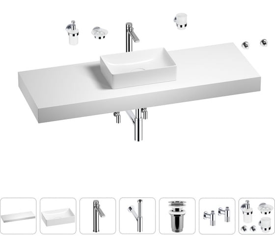 Раковина 42 см со столешницей 140 см Wellsee Pure BY Wellsee в наборе 10 в 1 201011041 1