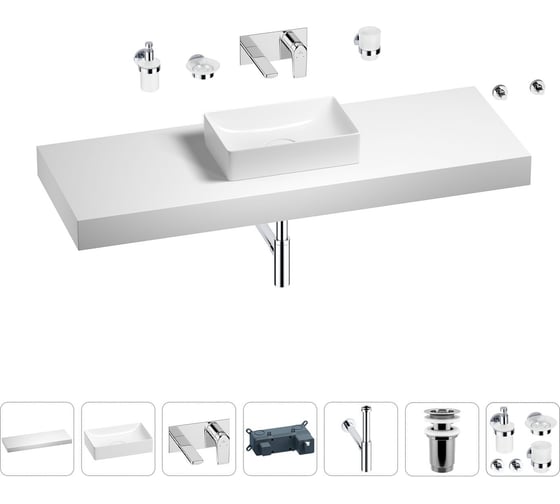 Раковина 42 см со столешницей 140 см Wellsee Pure BY Wellsee в наборе 9 в 1 201011046 1
