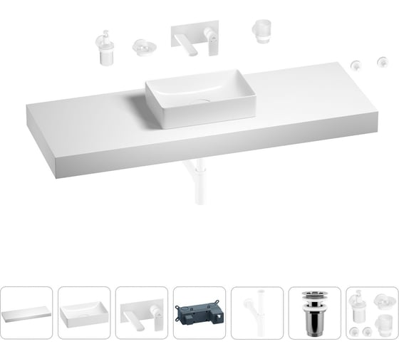 Раковина 42 см со столешницей 140 см Wellsee Pure BY Wellsee в наборе 9 в 1 201011050 1