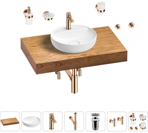 Раковина 42 см со столешницей 80 см Wellsee Chalice Perfection в наборе 10 в 1 201010499 1