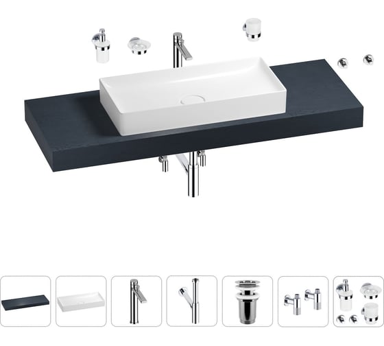 Раковина 75 см со столешницей 140 см Wellsee Pure BY Wellsee в наборе 10 в 1 201011816 1