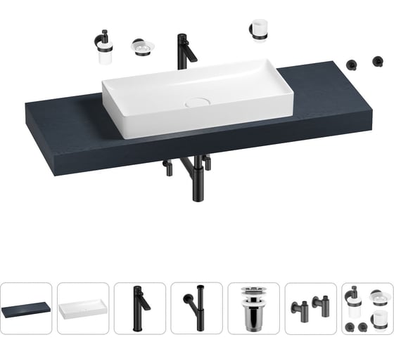Раковина 75 см со столешницей 140 см Wellsee Pure BY Wellsee в наборе 10 в 1 201011817 1