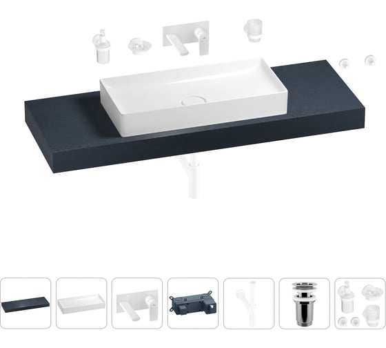 Раковина 75 см со столешницей 140 см Wellsee Pure BY Wellsee в наборе 9 в 1 201011825 1