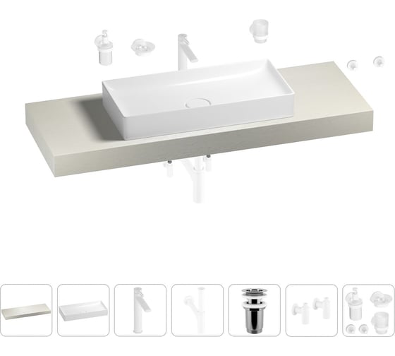 Раковина Wellsee 75 см со столешницей 140 смPure BY201011800 в наборе 10 в 1 201011800 1