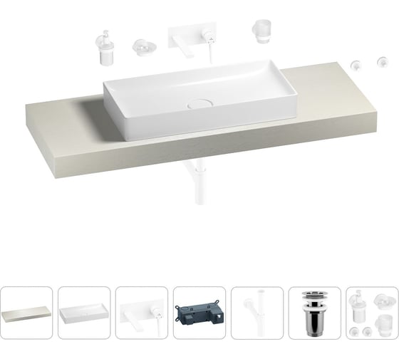 Раковина Wellsee 75 см со столешницей 140 смPure BY201011810 в наборе 9 в 1 201011810