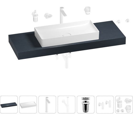 Раковина 75 см со столешницей 140 см Wellsee Pure BY Wellsee в наборе 10 в 1 201011815