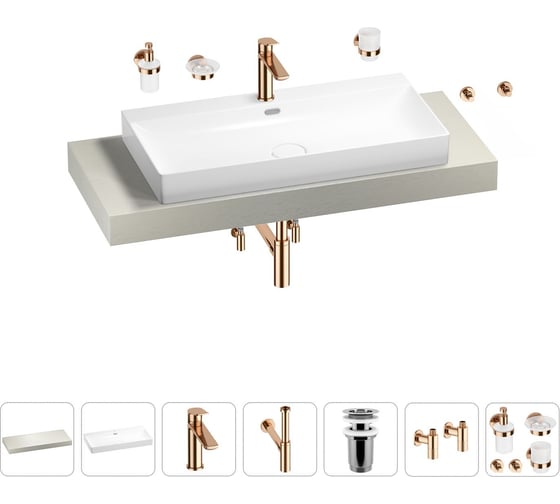 Раковина Wellsee 90 см со столешницей 120 смBromanceв наборе 10 в 1 201013654 1