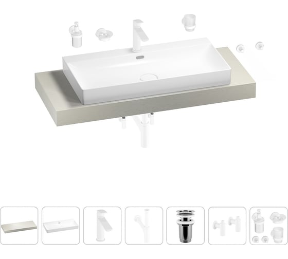 Раковина Wellsee 90 см со столешницей 120 смBromanceв наборе 10 в 1 201013655 1