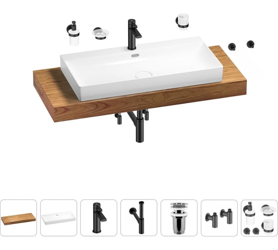 Раковина 90 см со столешницей 120 см Wellsee Bromance в наборе 10 в 1 201013677 1