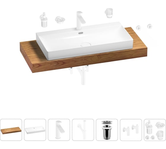 Раковина 90 см со столешницей 120 см Wellsee Bromance в наборе 10 в 1 201013675 1