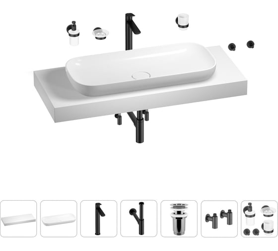 Раковина 90 см со столешницей 120 см Wellsee Croquis в наборе 10 в 1 201008452 1