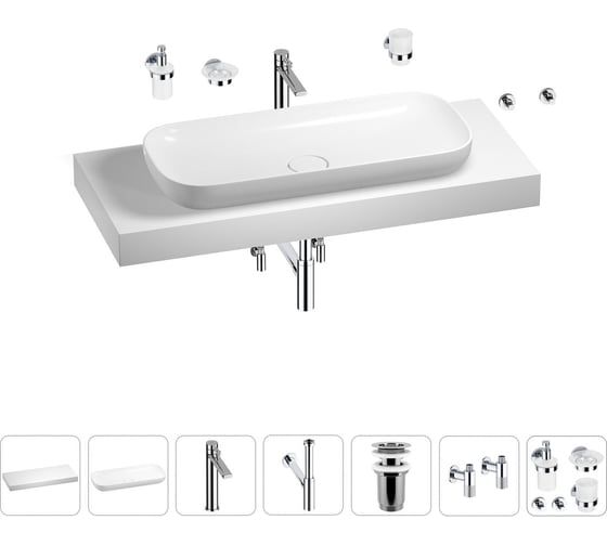 Раковина 90 см со столешницей 120 см Wellsee Croquis в наборе 10 в 1 201008456 1