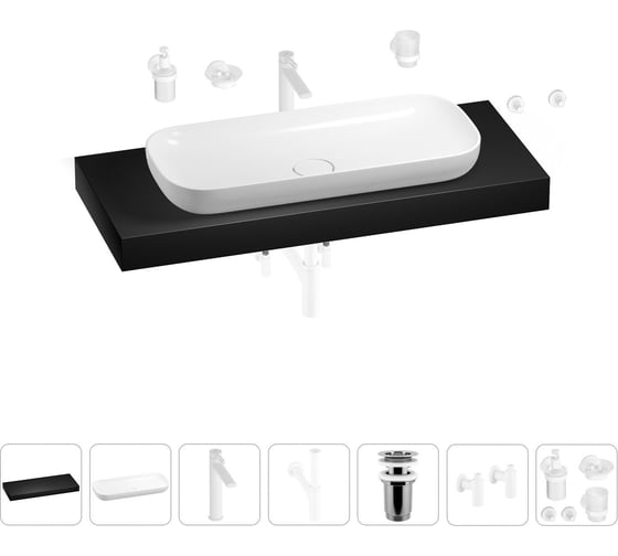 Раковина 90 см со столешницей 120 см Wellsee Croquis в наборе 10 в 1 201008480 1