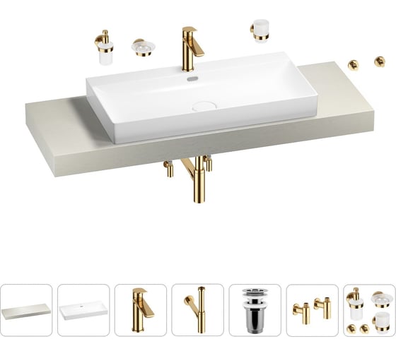 Раковина Wellsee 90 см со столешницей 140 смBromanceв наборе 10 в 1 201013713 1