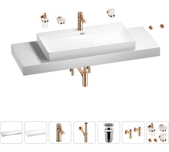 Раковина 90 см со столешницей 140 см Wellsee Bromance в наборе 10 в 1 201013759 1