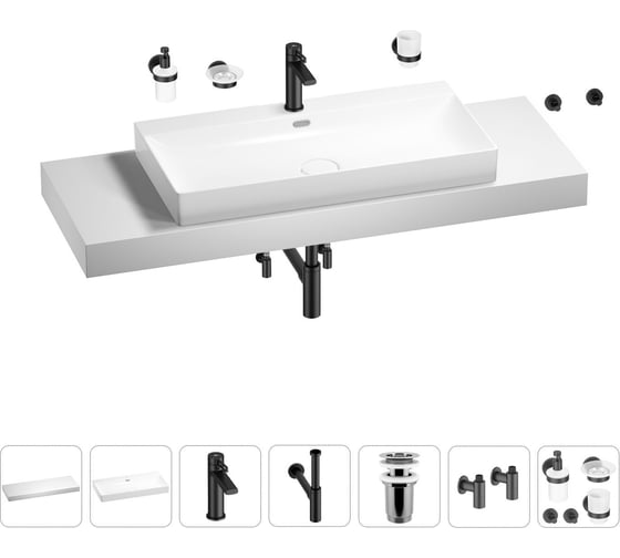 Раковина 90 см со столешницей 140 см Wellsee Bromance в наборе 10 в 1 201013757 1