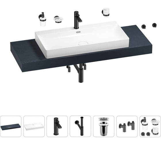 Раковина 90 см со столешницей 140 см Wellsee Bromance в наборе 10 в 1 201013727 1