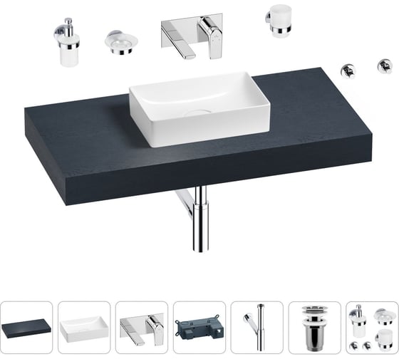 Раковина Wellsee 42 см со столешницей 100 смPure BY201010821 в наборе 9 в 1 201010821 1