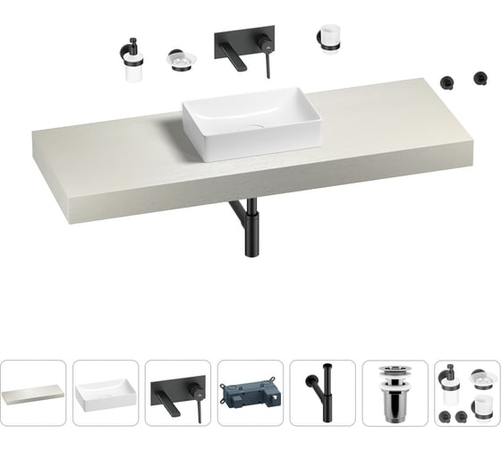 Раковина Wellsee 42 см со столешницей 140 смPure BY201010992 в наборе 9 в 1 201010992 1