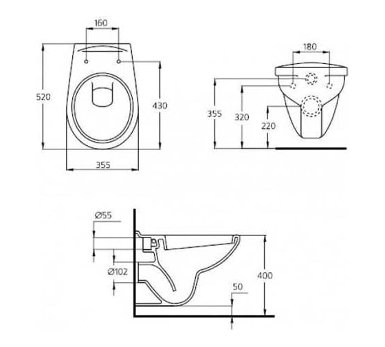 Подвесной унитаз Ideal Standard ECCO для монтажа с сидениями/крышками W302601/W303001/W302901 E876901 00000049126