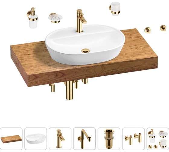 Комплект мебели для ванной комнаты с раковиной Wellsee Genuine Tree 201013858 1