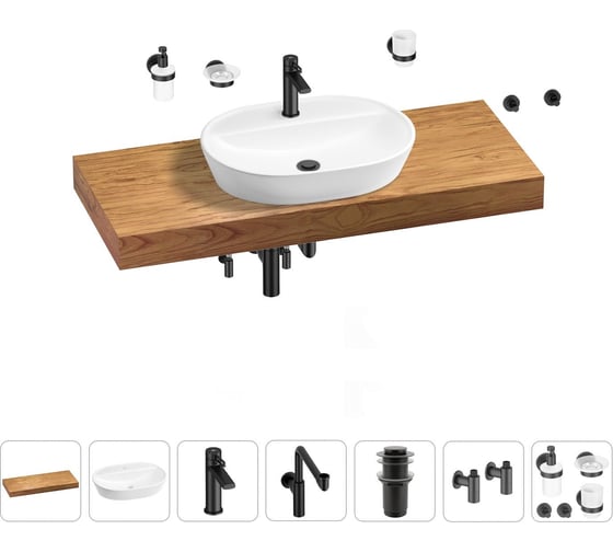 Комплект мебели для ванной комнаты с раковиной Wellsee Genuine Tree 201013917 1