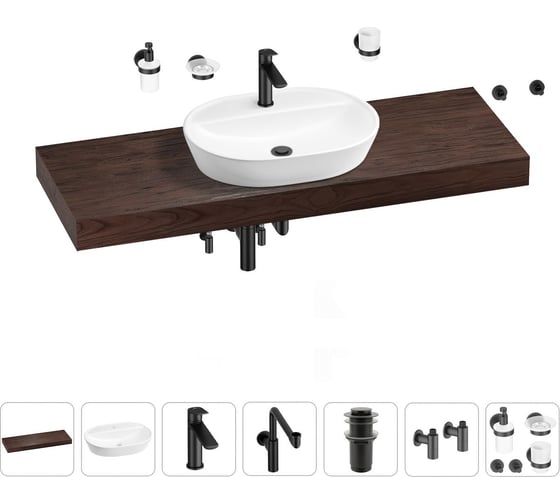 Комплект мебели для ванной комнаты с раковиной Wellsee Genuine Tree 201013982 1