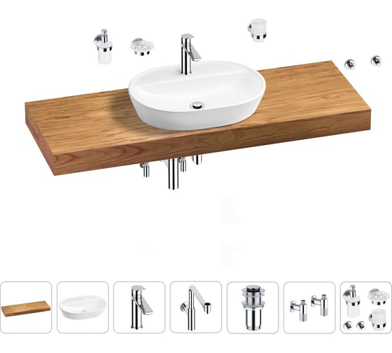 Комплект мебели для ванной комнаты с раковиной Wellsee Genuine Tree 201013971 1