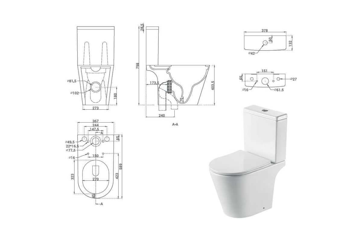 Напольный унитаз с бачком GooD DooR ROUND NEW (сиденье дюропласт с ...