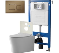 Сет система инсталляции Point клавиша смыва цвет брашированная бронза и подвесной унитаз белый PN48139BB