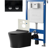 Пневматическая сет Point система инсталляции, клавиша смыва цвет черный/хром и подвесной унитаз чёрный матовый PN48190BC