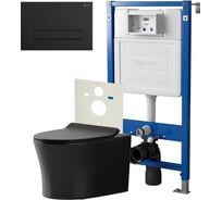 Сет система инсталляции Point клавиша смыва цвет черный матовый и подвесной унитаз черный матовый PN48148BM