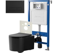 Сет система инсталляции Point клавиша смыва цвет черный матовый и подвесной унитаз чёрный матовый PN48118BM