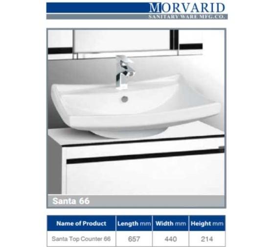 Накладная фарфоровая раковина MORVARID Santa Over Counter 66 см. 1369866