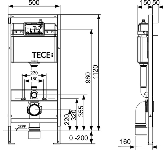 Комплект инсталляции 4 в 1 TECE с панелью смыва ТЕСЕambia 9400005