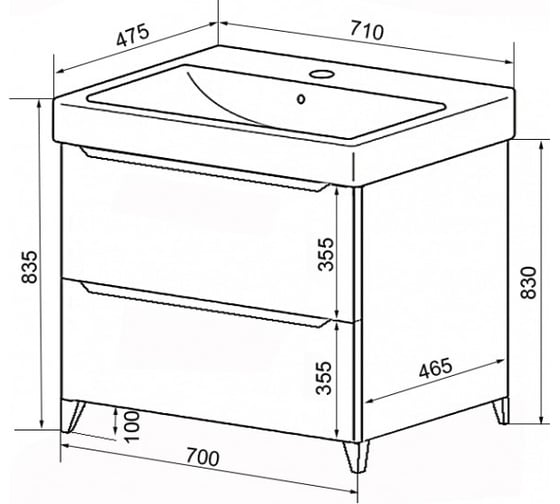 Комплект Azario LOTOS тумба 70/2 Н (710x475x835) напольная с раковиной Monte 70 00081986