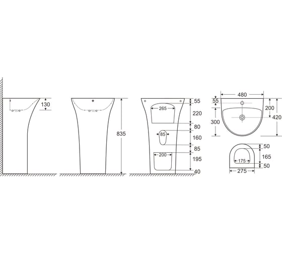 Напольная отдельностоящая раковина Azario FRETTA ROUND Размер 480x420x835 мм 00082208