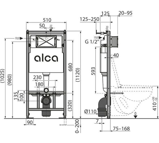 Сет инсталляции Alcadrain с кнопкой M671 хром глянец + M91 AM101/1120-4:1 RU 00081013