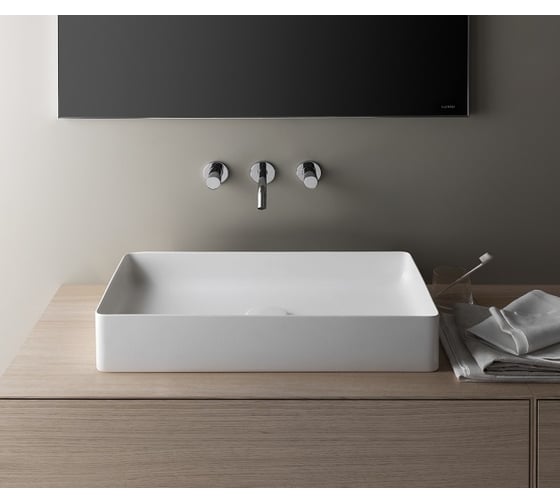 Раковина чаша Laufen LIVING SQUARE 60x34x11 см без отверстия для смесителя, без отверстия перелива, цвет матовый белый 00026360