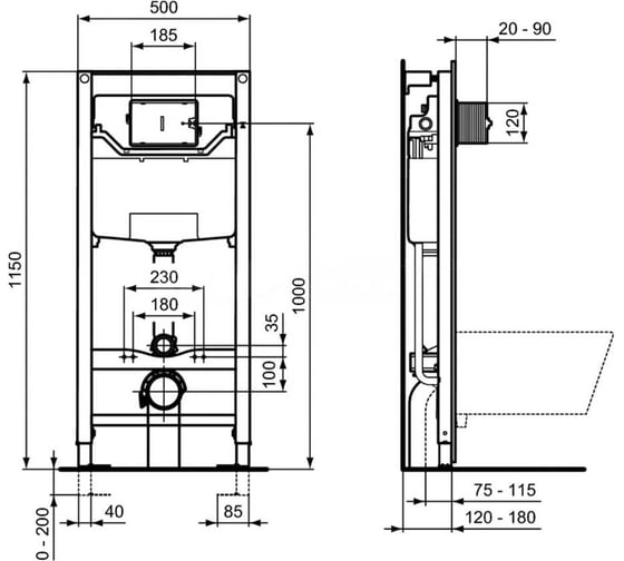 Промо комплект Ideal Standard подвесной унитазT461401 i.life B, тонкое сиденье T500301 i.life B, инсталляция R020467 I500301 I.life B 00084003