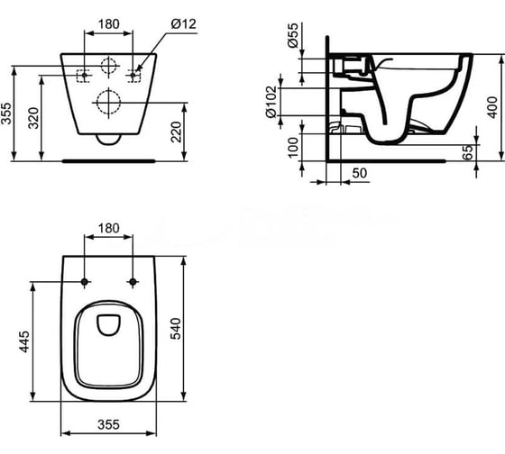Промо комплект Ideal Standard подвесной унитазT461401 i.life B, тонкое сиденье T500301 i.life B, инсталляция R020467 I500301 I.life B 00084003