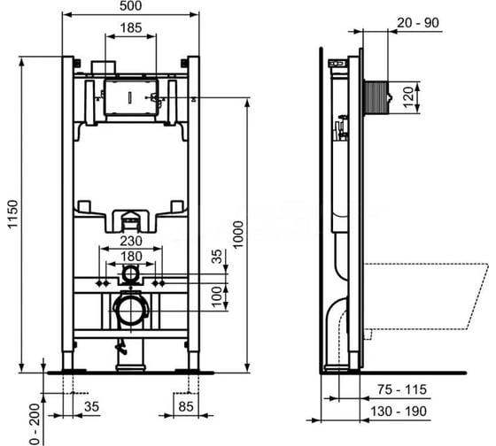 Встраиваемая инсталляция для монтажа подвесных унитазов Ideal Standard PROSYS 2.0 в комплекте с двойной хромированной панелью смыва R0464AA 00076056