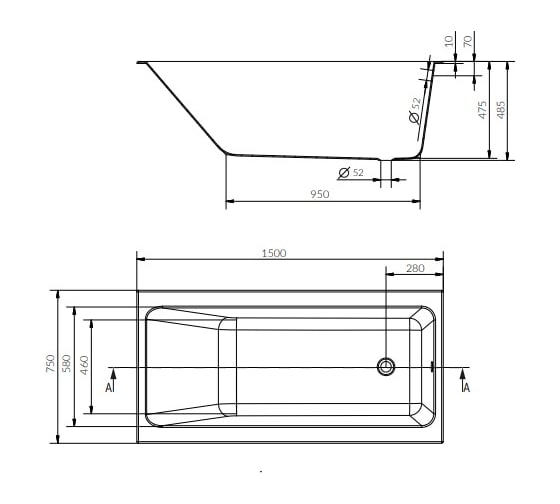 Ванна Cersanit CREA 150x75 прямоугольная P-WP-CREA 150NL, 00000070997