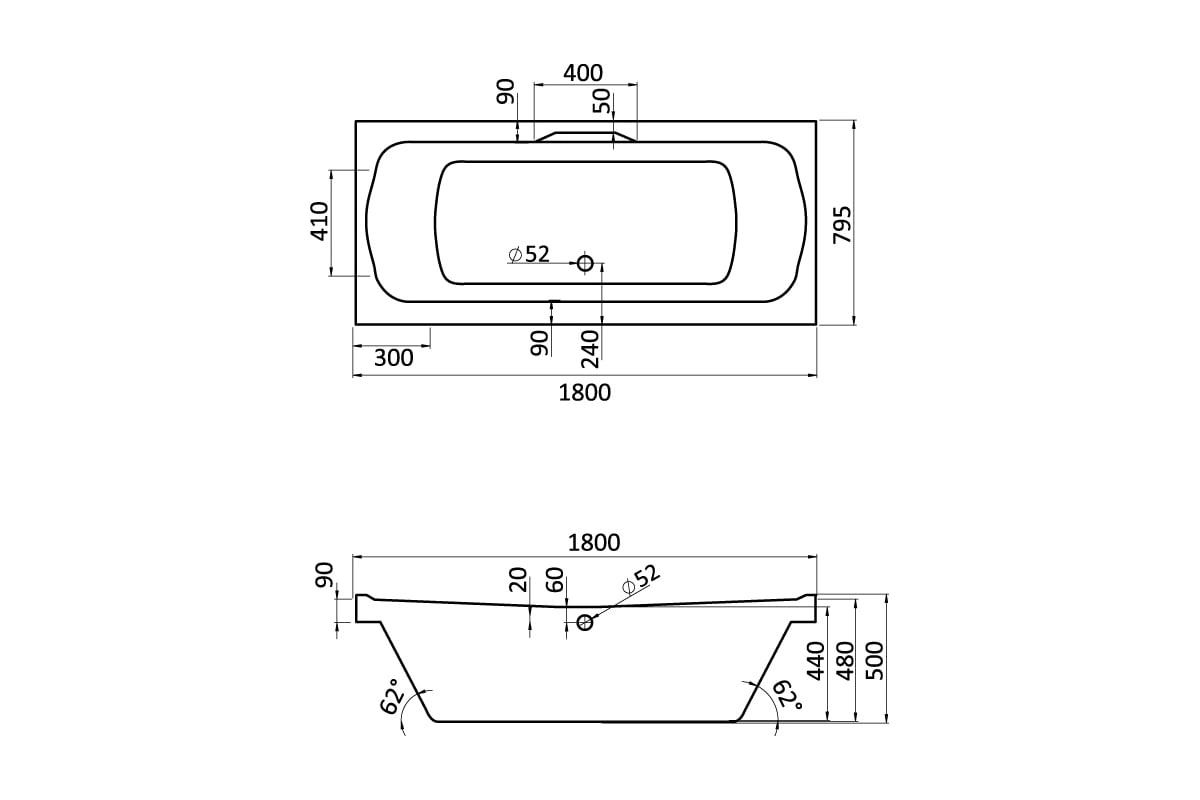 Ванна Santek КОРСИКА акриловая 180х80 1.WH11.1.981, 00000061486 ...